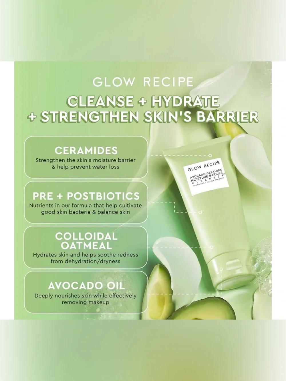 Glow Recipe Avocado Ceramide Moisture Barrier Cleanser,Full Sz 5oz, BNIB, SEALED